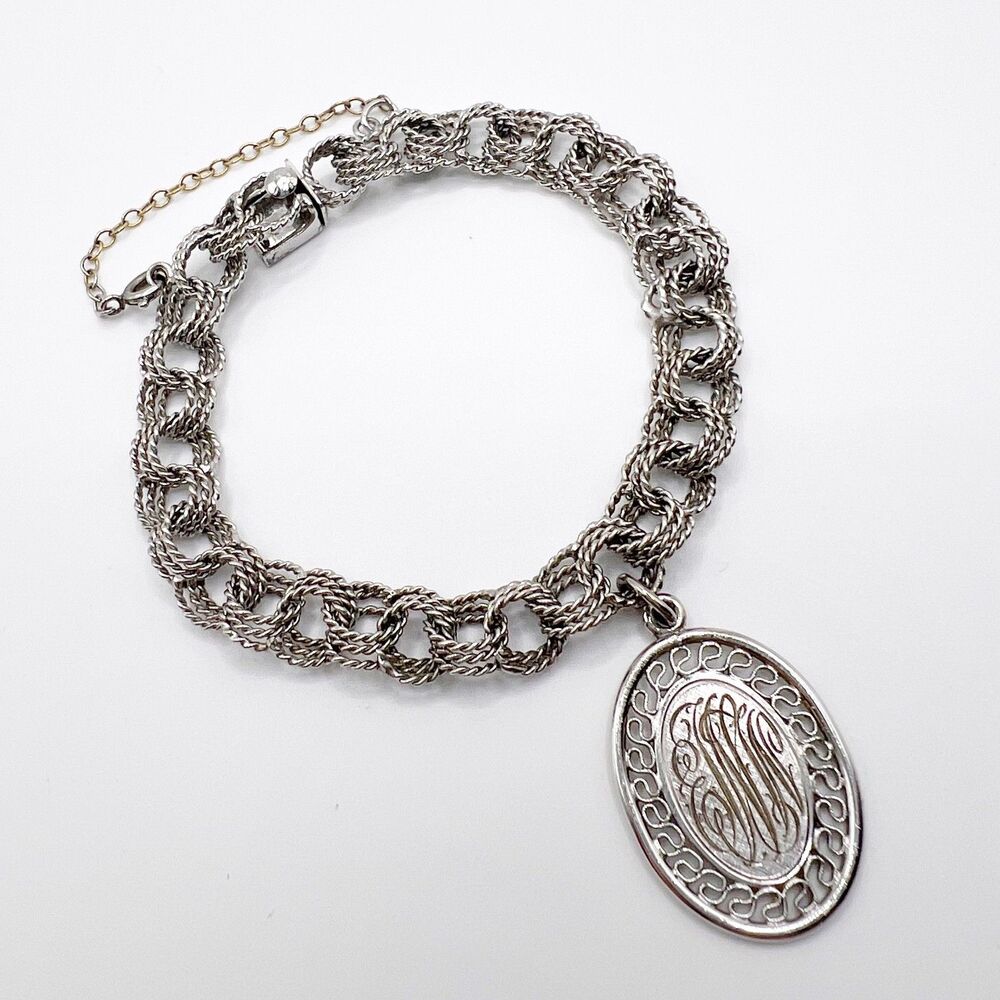 Vintage Sterling Silver Charm Bracelet Triple Link  7" 925 Signed CCC 15.2 Grams